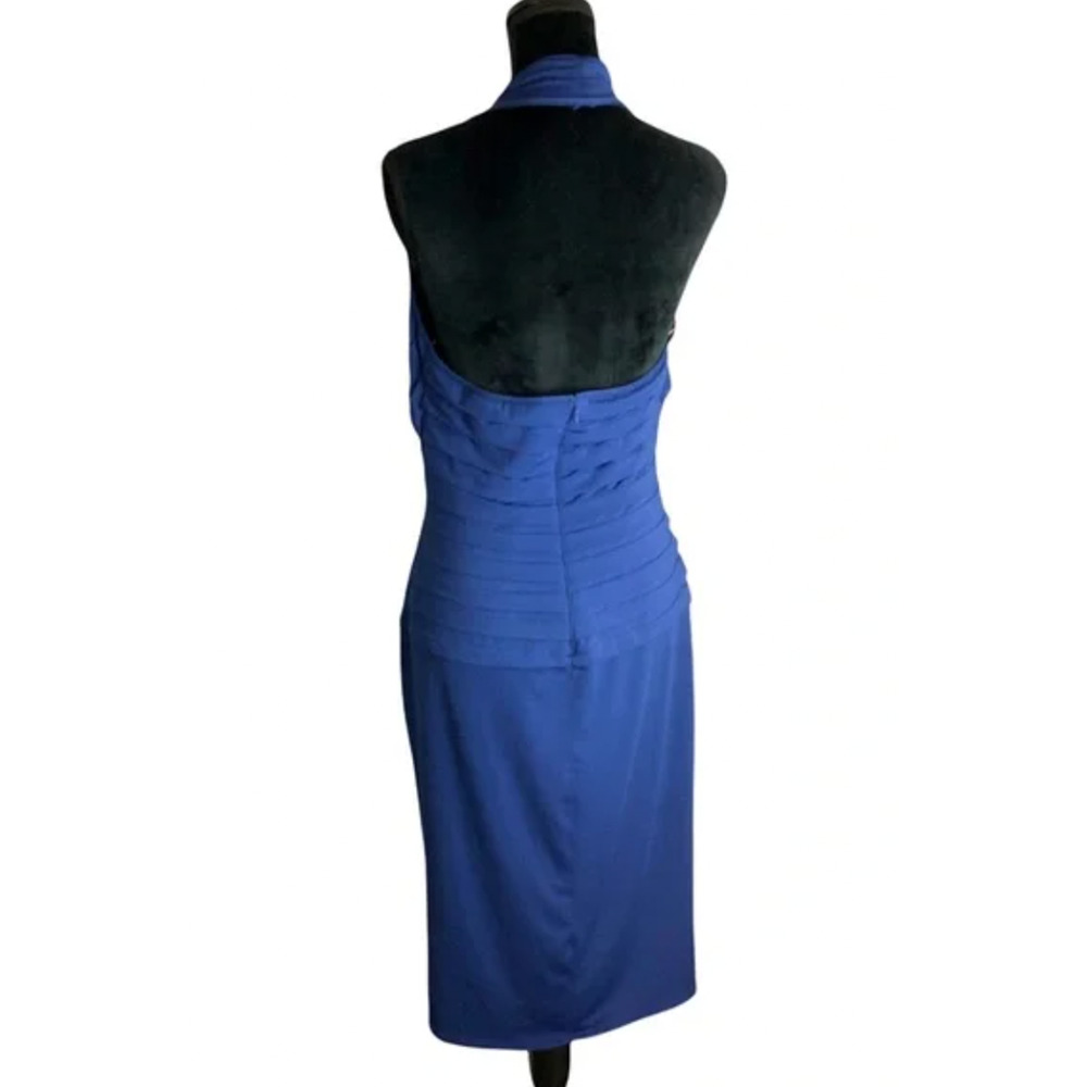 Tadashi Collection Halter Dress Womens Medium Blue Pleated Sleeveless Cocktail - Picture 15 of 15